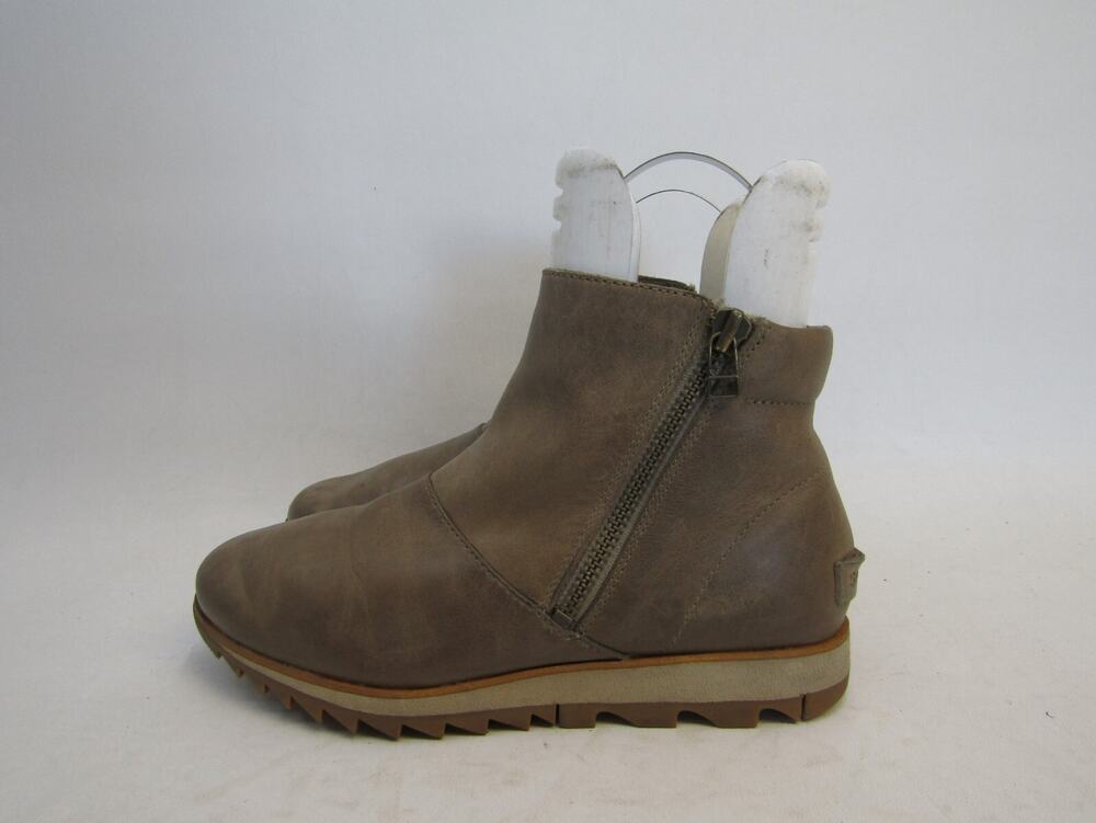 Sorel Womens Size 7.5 Brown Leather Zip Ankle Fashion Boots Bootie